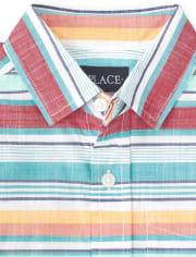 Boys Striped Chambray Button Up Shirt