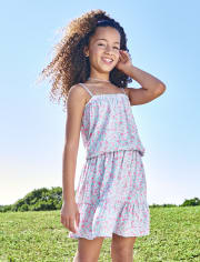 Girls Floral Smocked Tank Top And Skirt 2-Piece Set