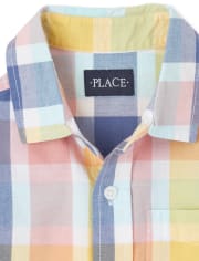 Boys Plaid Poplin Button Up Shirt