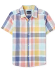 Boys Plaid Poplin Button Up Shirt