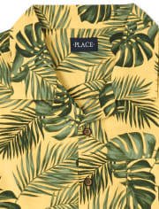 Camisa con botones de popelina de hojas tropicales de papá y yo para hombre