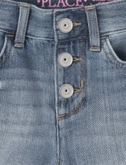 Girls Distressed Button Front Denim Girlfriend Shorts