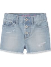 Girls Button Front Denim Shorts