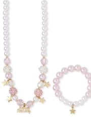 Conjunto de pulsera y collar con cuentas de cumpleaños para niñas