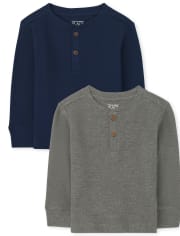 Paquete de 2 camisetas térmicas con cuello henley para niños pequeños