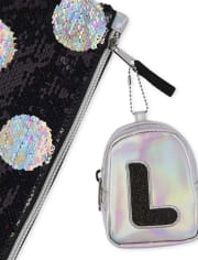 Girls Holographic Initial Backpack Pouch