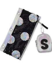Girls Holographic Initial Backpack Pouch