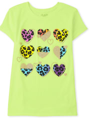 Camiseta con gráfico de corazón de leopardo para niñas