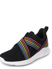 Girls Rainbow Stripe Mesh Sneakers