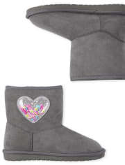 Girls Shakey Heart Faux Suede Boots