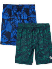 Boys Print Mesh Performance Basketball Shorts 2-Pack