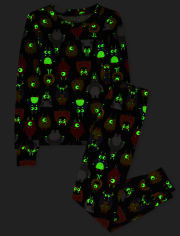 Unisex Kids Glow Monster Mashup Snug Fit Cotton Pajamas