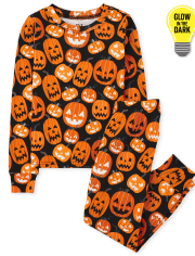 Unisex Kids Matching Family Glow Pumpkin Patch Snug Fit Cotton Pajamas