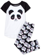 Girls Short Raglan Sleeve Panda Pajamas | The Children's Place - BLACK