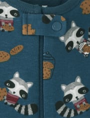 Pijama de una pieza de algodón con ajuste ceñido de mapache para bebés y niños pequeños