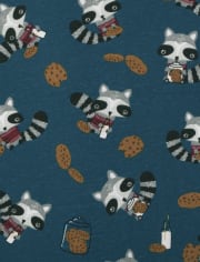 Pijama de una pieza de algodón con ajuste ceñido de mapache para bebés y niños pequeños