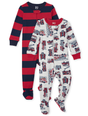 Pijama de una pieza de algodón con ajuste ceñido para bebés y niños pequeños, paquete de 2