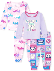 Baby And Toddler Girls Llama Unicorn Snug Fit Cotton Pajamas 2-Pack