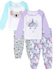 Baby And Toddler Girls Unicorn Koala Snug Fit Cotton Pajamas 2-Pack
