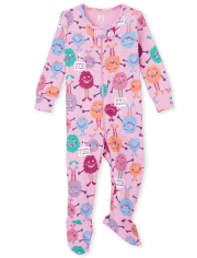 Pijama de una pieza de algodón para bebés y niñas pequeñas Monster Snug Fit