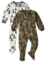 Pijama de una pieza de forro polar para bebés y niños pequeños Bear Forest, paquete de 2