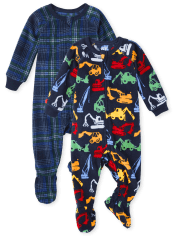Lot de 2 pyjamas une pièce en molleton à carreaux pour bébé et tout-petit garçon