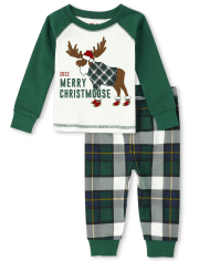 Unisex Baby And Toddler Matching Family Merry Christmoose 2022 Snug Fit Cotton Pajamas