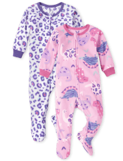 Pijama de una pieza de forro polar con diseño de leopardo Dino para bebés y niñas pequeñas, paquete de 2