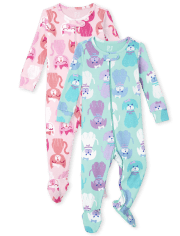 Baby And Toddler Girls Cat Dog Snug Fit Cotton One Piece Pajamas 2-Pack