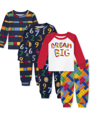 Unisex Baby And Toddler Toy Blocks Snug Fit Cotton Pajamas 3-Pack