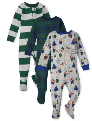 Baby And Toddler Boys Bear Snug Fit Cotton One Piece Pajamas 3-Pack