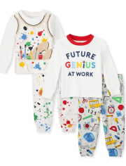 Paquete de 2 pijamas de algodón unisex para bebés y niños pequeños Paint Genius Snug Fit