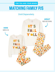 Pijama de algodón unisex con estampado de hojas familiares a juego para niños