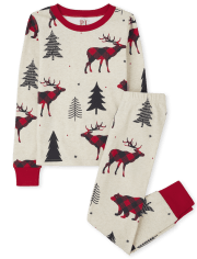 Unisex Kids Matching Family Winter Bear Snug Fit Cotton Pajamas