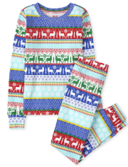 Unisex Kids Matching Family Merry and Bright Fairisle Snug Fit Cotton Pajamas