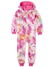Pijama de una pieza de forro polar con teñido anudado arcoíris para niñas