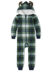 Pijama de una pieza de alce a cuadros de lana familiar a juego para niños unisex