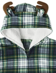 Adult Matching Family Plaid Moose Fleece One Piece Pajamas