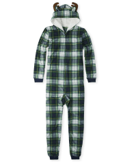 Adult Matching Family Plaid Moose Fleece One Piece Pajamas