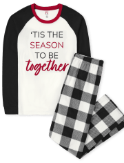 Unisex Adult Matching Family 'Tis The Season Buffalo Plaid Cotton And Fleece Pajamas