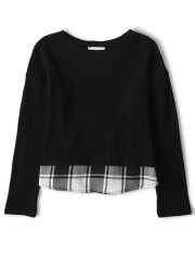 Girls Buffalo Plaid Snit 2 in 1 Sweater