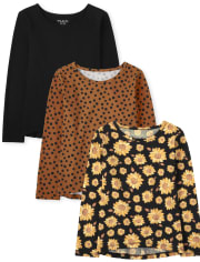 Paquete de 3 tops altos y bajos Sunflower para niñas