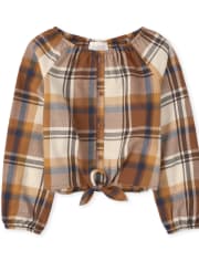 Girls Matching Family Plaid Tie Front Top