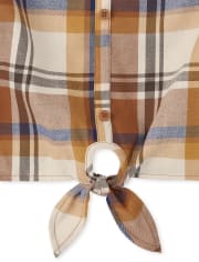 Womens Matching Family Plaid Tie Front Top