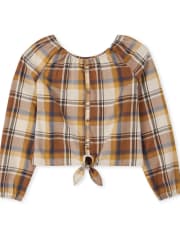 Womens Matching Family Plaid Tie Front Top