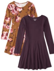 Pack de 2 vestidos skater florales para niña