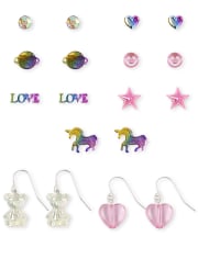 Paquete de 9 aretes de unicornio para niñas