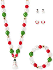 Girls Christmas Snowman 4-Piece Jewelry Set