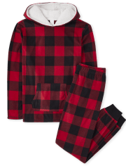 Unisex Adult Matching Family Buffalo Plaid Fleece Pajamas