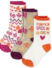 Girls Leaf Crew Socks 3-Pack